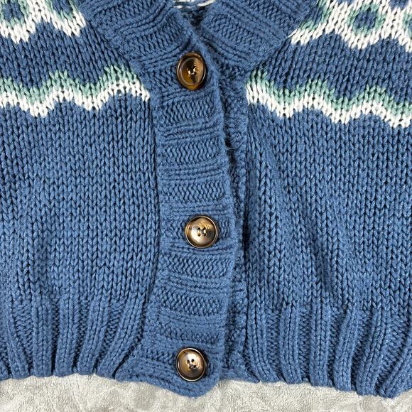Natural Life Women's Fair Isle Cropped Cardigan Size Medium Blue Boho Knit Cozy - Picture 3 of 8